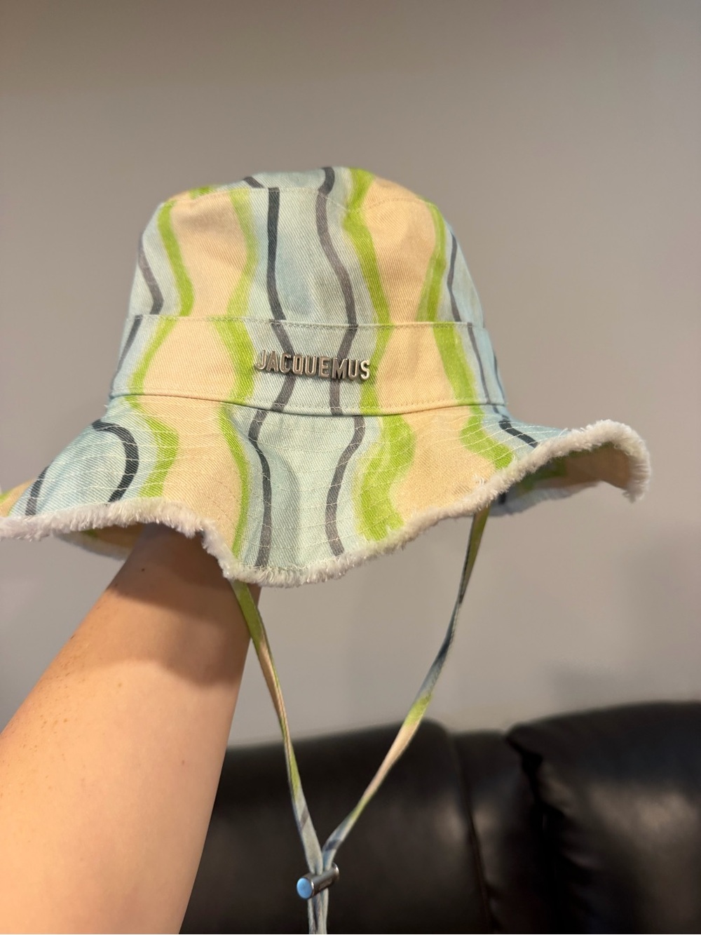Jacquemus Striped Wave Bucket Hat in Green and Light Blue